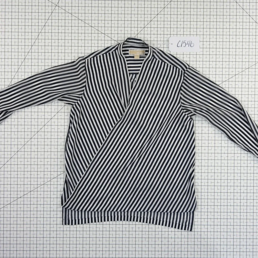 Michael Kors Wrap Blouse Women's Size Small Navy‎ White Striped V Neck